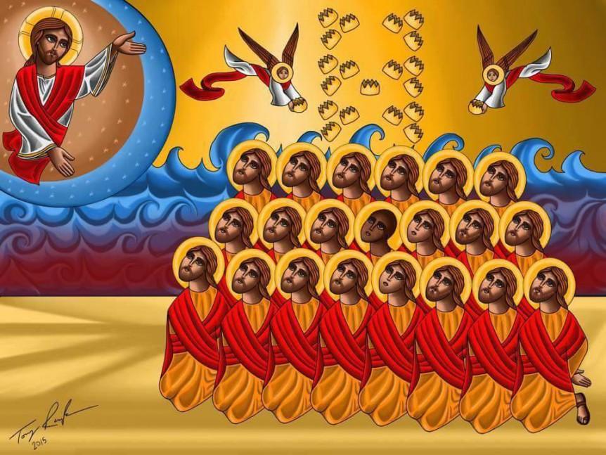 Slika 7: Neokoptska ikona, ki upodablja 21 koptskih mučencev, ki so jih obglavili člani ISIL-a v Libiji leta 2015 vir: http://lacopts.