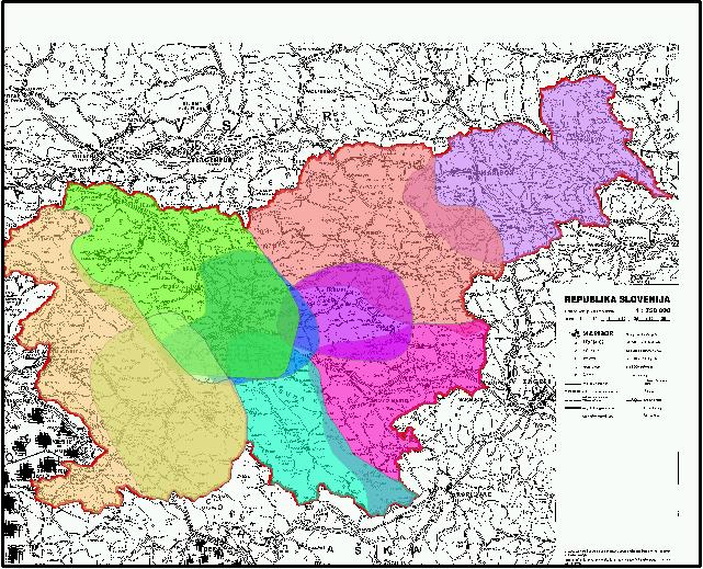 Slika 1: Razdelitev ozemlja Republike Slovenije na devet radijskih območij 2 Na televizijskem trgu osnovo za določanje regionalnih televizijskih programov predstavljajo geografska območja