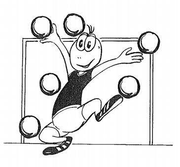 MI POČNEMO TAKO Vratar lahko žogo obrani z vsemi deli telesa. Slika 3: Vratar brani s celim telesom (EHF, 1994) MI POČNEMO TAKO Če vratar obrani žogo, jo lahko vrže nazaj v igro.