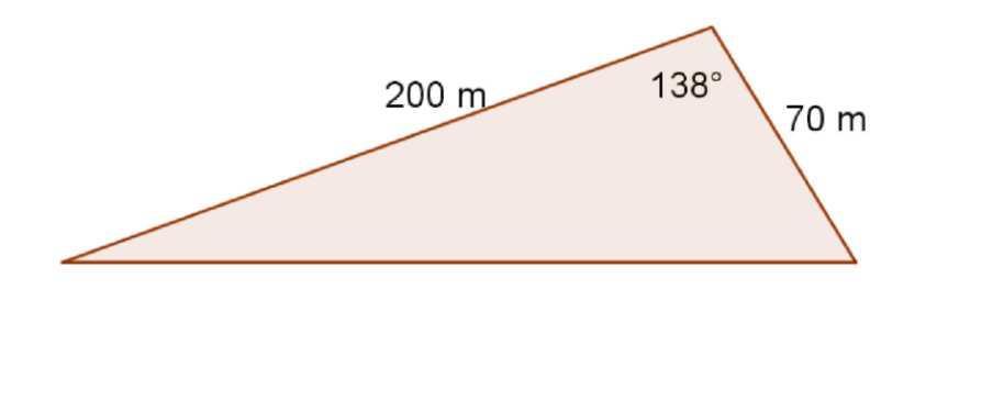 39. UČNA SITUACIJA Geometer je naredil izmero parcele kot kaže skica: 1. Opišite trikotnik. Definirajte pojma notranji in zunanji kot trikotnika. Kolikšna je vsota notranjih kotov trikotnika?