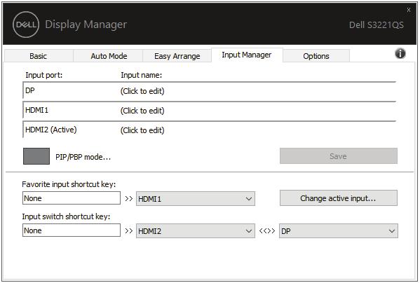 Upravljanje več videovhodov Na zavihku Input Manager (Upravitelj vhodov) so na voljo uporabni načini za upravljanje več videovhodov, ki so priključeni na Dellov monitor.