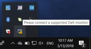 Odpravljanje težav Če DDM ne deluje z vašim monitorjem, DDM prikaže naslednjo ikono v vrstici z obvestili. 10:17 AM 2020/08/01 Če kliknete ikono, DDM prikaže podrobnejše sporočilo o napaki.