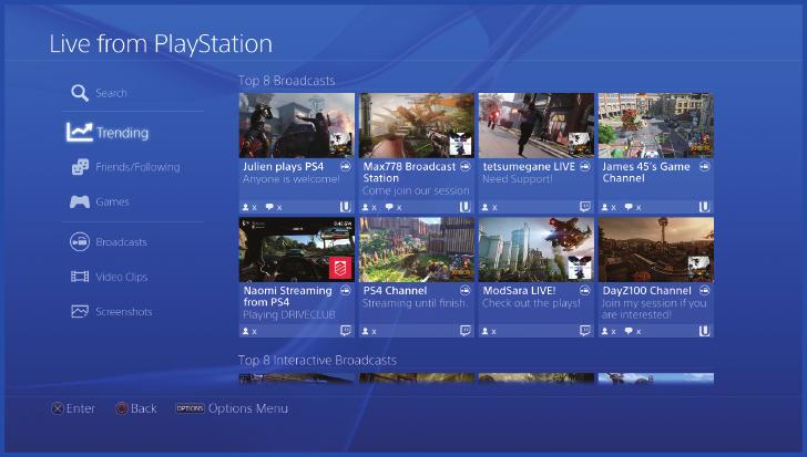 Ogled objavljenega igranja Možnost (Live from PlayStation) (V živo iz PlayStation) uporabite za ogled prenesenih vsebin,videoposnetkov ali posnetkov zaslonov, ki jih delijo drugi igralci.