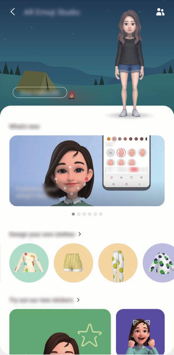 Aplikacije in funkcije Studio Emoji AR Uredite ali okrasite Moj emoji v studiu za emojije AR. Ustvarite lahko tudi oblačila z vzorci in barvami po meri za Moj emoji.