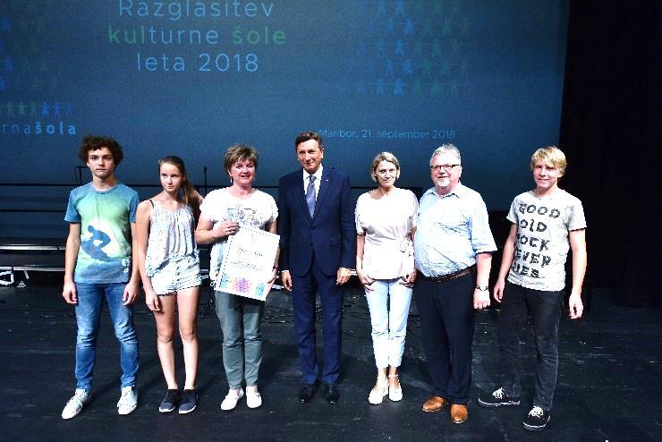 Predstavniki naše šole na razglasitvi kulturne šole leta 2018 (Maribor, 21. september, 2018; Foto: STA) Publikacija OŠ prof.