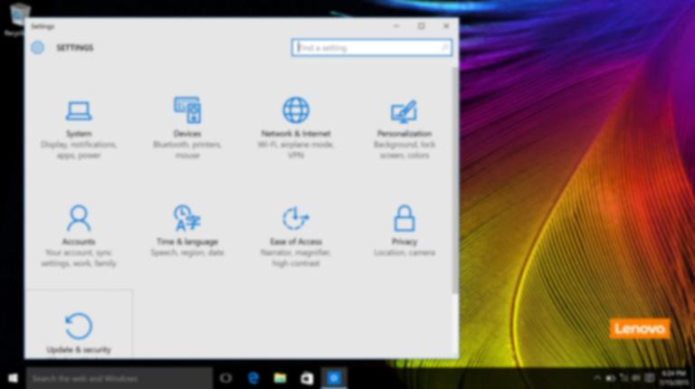 Poglavje 2. Začetek uporabe sistema Windows 10 Nastavitve Nastavitve vam omogočajo izvedbo osnovnih nalog. Z iskalnim poljem v zgornjem desnem kotu lahko tudi iščete več nastavitev.
