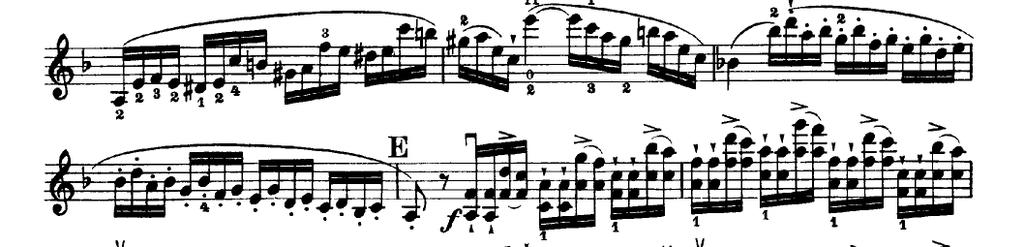 Prvi tehnični del se prične v taktu 114 v p dinamiki - molto legato e tranquillo 65.