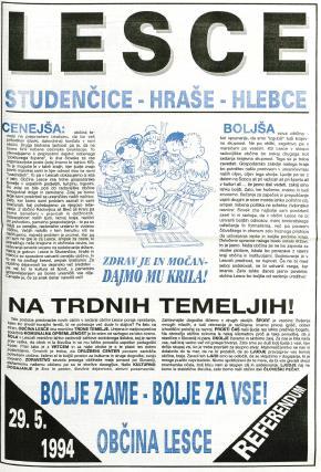 Gorenjski glas, 24. 5. 1994 Dosedanja krajevna skupnost, jutrišnja občina Lesce.