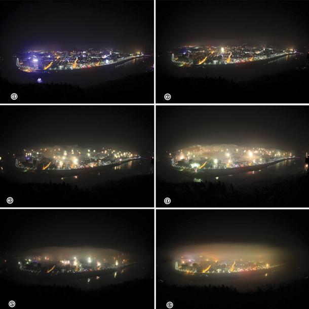 Kronološko zaporedje fotografij kitajskega mesta Shiyan ob praznovanju kitajskega novega leta lepo prikazuje onesnaženje