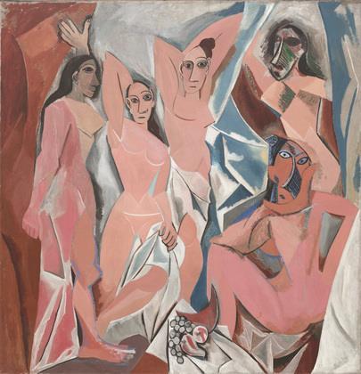 Slika 3: Pablo Picasso, Avignonske gospodične, 1907, olje na platno, 244 x 233 cm, Muzej sodobne umetnosti, New