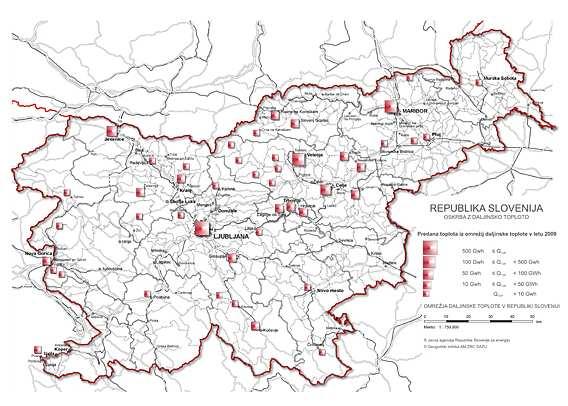 3.1 Distribucijska omrežja daljinskega ogrevanja v Sloveniji v letu 2008 Oskrbo z daljinsko toploto je v letu 2009 izvajalo kar 56 imetnikov licenc za distribucijo toplote za daljinsko ogrevanje.