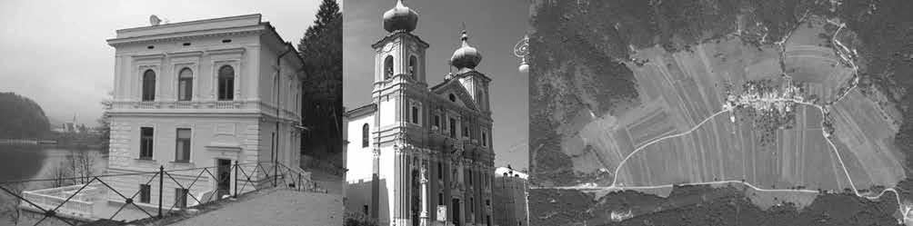 Slika 2: Tipološko merilo: stavbe vila (levo); sakralne stavbe baročna cerkev (v sredini); naselbinska dediščina obcestno naselje (desno) (vir: Arhiv ZVKDS).