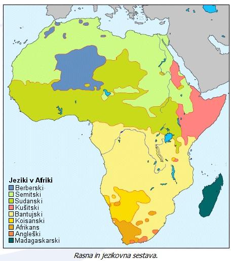 Rasna in jezikovna sestava prebivalstva Severna Afrika- prevladuje belo prebivalstvo: - Hamiti (Berberi, Tuaregi) in Semiti (Arabci) V podsaharski Afriki (južno od Sahare živi okoli 80% Afričanov)
