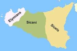 Zgodovina Sicilije Karta položaja plemen Prvotne prebivalce Sicilije so sestavljala tri plemena: Sikanci (Sicani), ki so prišl