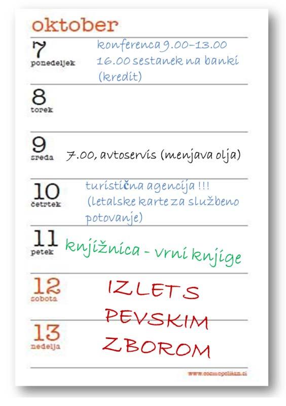 Slovenska beseda v živo 1b: Priročnik za učitelje Ponovitev, 7. 9. enota Vaje za besedila 8. Danes je torek.