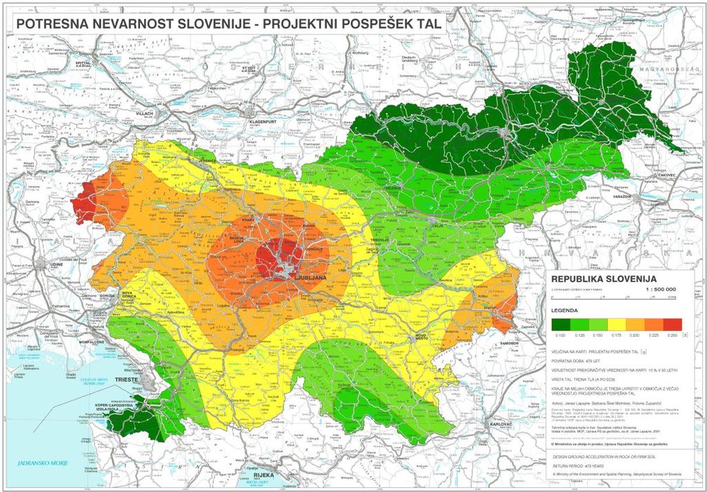 Seizmični podatki Po podatkih karte potresne nevarnosti Slovenije iz leta 2001, leži trasa načrtovanega objekta v območju s projektnim pospeškom tal a= 0,100 g. (vir: http://www.arso.gov.