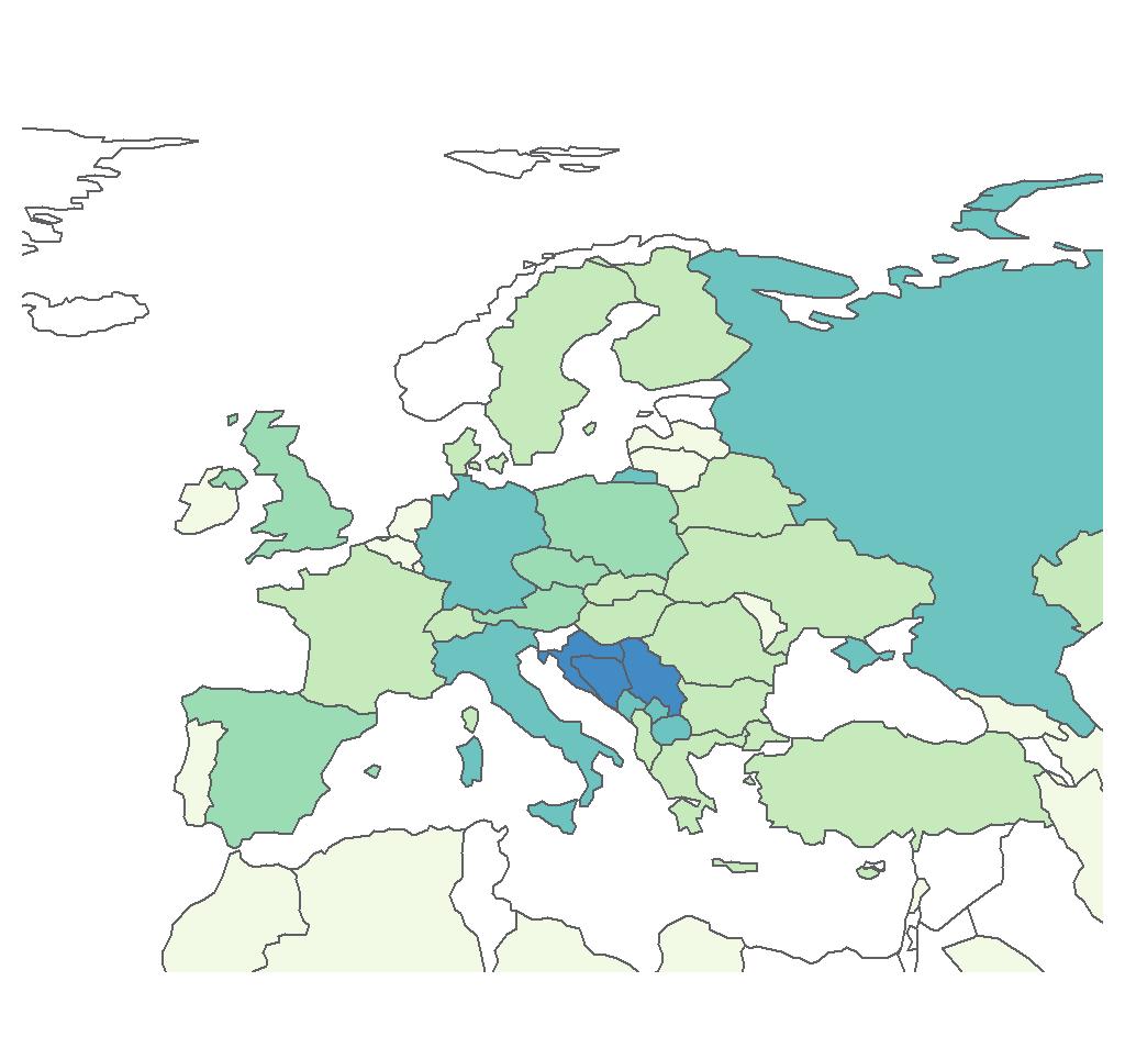 Slika 21: Slovenske neposredne naložbe v Evropi po državah gostiteljicah, 31.12.
