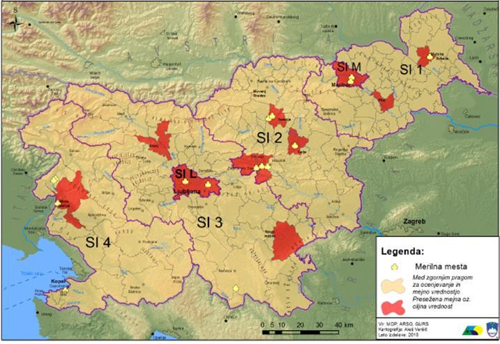 Meritve onesnaženosti zunanjega zraka z delci PM10 v okviru Državne merilne mreže za spremljanje kakovosti zraka so pokazale, da je zrak na območjih desetih večjih slovenskih mest z delci onesnažen