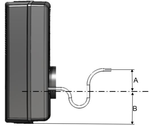 Pozor: Pri namestitvi odvoda kondenza je potrebno paziti, da je cev vedno nagnjena navzdol, na iztoku pa je potrebno narediti sifon z vodnim stolpcem vsaj 5 cm.