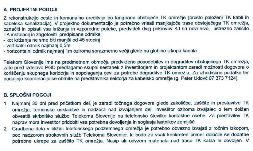 3.3. Projektni pogoji Telekom Slovenije št.