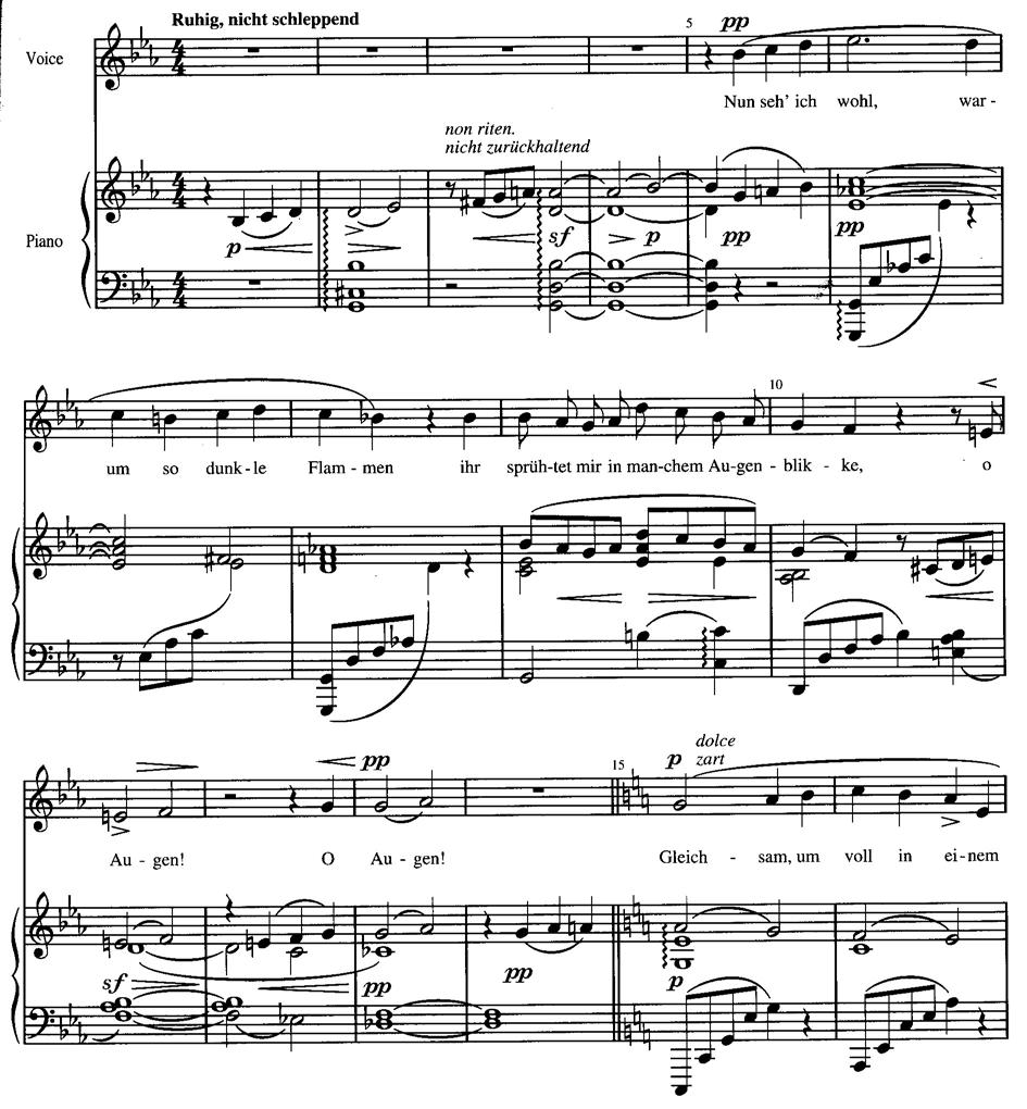 70. G. Mahler: Kindertotenlieder, št.2 Vaja: 1. Uvodnih 8 taktov izkazuje tradicionalno harmonsko obravnavo. Analizirajte te takte, vpišite funkcijske in generalbasne označbe. 2.