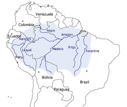 Figure 3: Porečje Amazonke 5 Gospodarstvo 5.1 Razvoj 5.1.1 Faza 1 J Amerika je izvoznica surovin in kmetijskih pridelkov za S Evropo. To je 2. polovica 19. stoletja (čas Avstrijske revolucije).