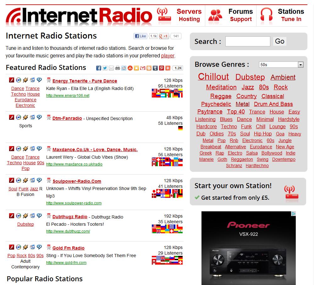 Slika 3.1. Internet Radio je spletna stran, ki je namenjena predvajanju spletnih radijskih postaj prek lastnih strežnikov ter iskanju spletnih radijskih postaj z vsega sveta, obstaja pa že sedem let.