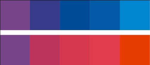 Celostna grafična podoba in spletna predstavitev kulture playness 19 Hladno-topli kontrast Slika 10: Na obeh slikah je enaka vijolična barva; na zgornji sliki deluje toplo, ker so sosednje barve