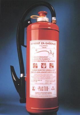 Gasilnik za gašenje s prahom Namenjen je gašenju požarov razreda A trdne snovi, B vnetljive