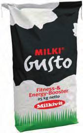 Inovacije 2006 Milki Gusto - energijski- & fitness booster za Vaše krave NOVO Značilnosti Idealna kombinacija iz zaščitenih maščob, beljakovin in hitro prebavljivega sladkorja, z najboljšo okusnostjo.