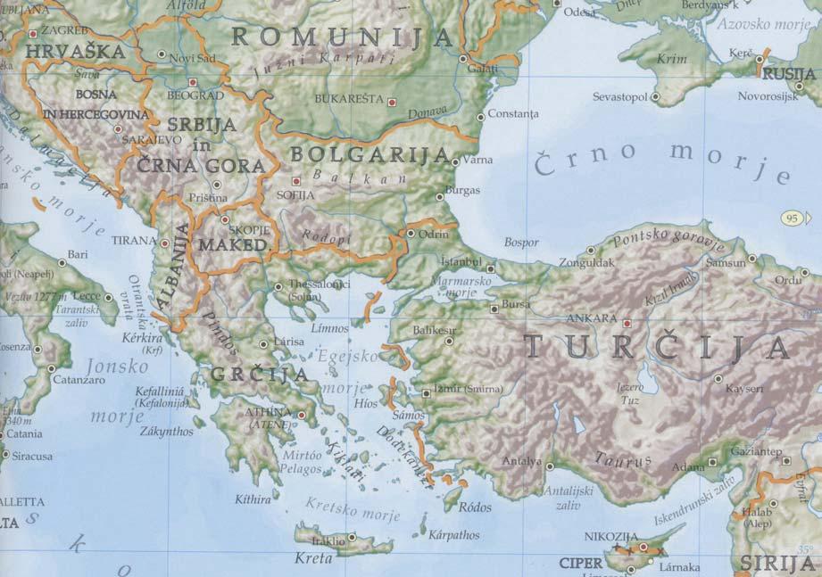 Slika 1: Države jugovzhodne Evrope Vir: Priročni atlas sveta, 1996. primerjala s trgi jugovzhodne Evrope.