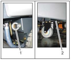 3.5 Upravljanje 1. Vključite stroj. 2. Z ročico (Slika 5/3) spustite sesalno šobo. Sesalna turbina se vključi avtomatsko. 3. Omogočite dovod čiste vode z gumbom stikala (Slika 4/