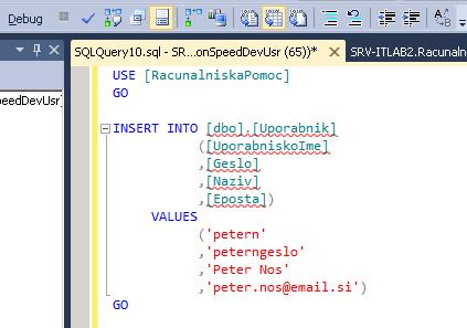 84 POGLAVJE 4. ORODJE ZA HITER RAZVOJ APLIKACIJ IRON SPEED DESIGNER IN PRIMER SPLETNE APLIKACIJE Slika 4.64: Prikaz dodajanja zapisov z SQL stavki Slika 4.