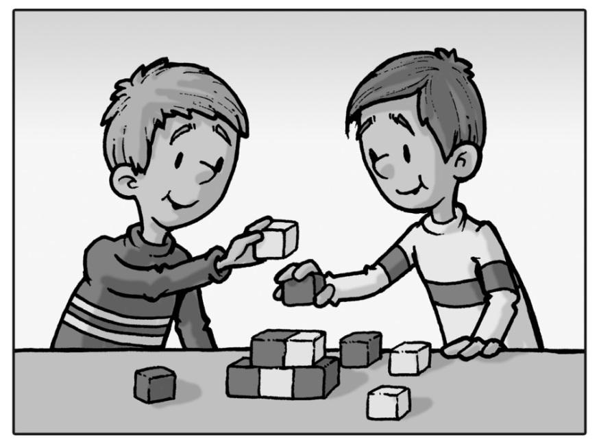 3. Gregor ima 45 rdečih kock, Jaka pa 28 modrih kock. a) Koliko kock imata oba skupaj?