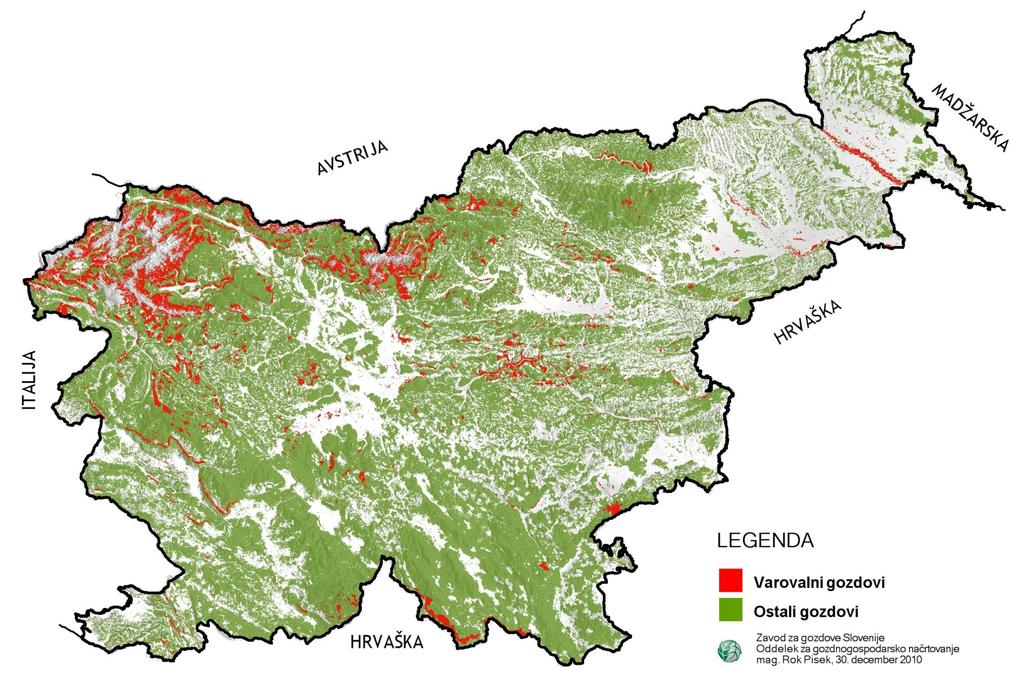 Površina varovalnih gozdov v