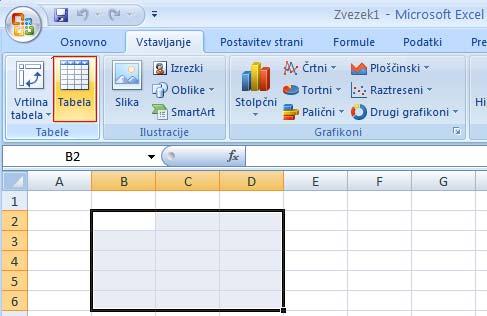 15.3 Urejanje podatkov v tabele Podatke urejamo v Excelove tabele, sestavljene iz stolpcev in vrstic, ki