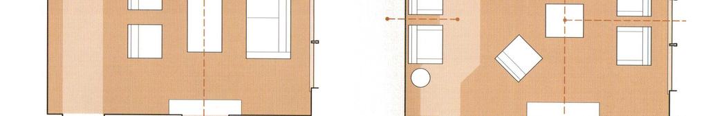 - Asimetrična dnevna soba: Nepovezane skupine pohištva lahko povzročijo priložnostno vzdušje v prostoru. 2.