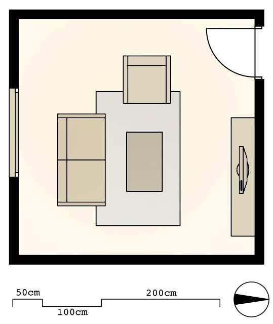 Idejna zasnova prostorske rešitve in vizualizacija dnevne sobe 9 2.1.3 Glede na velikost - Majhna soba Najbolj primerna kvadratura dnevne sobe je najmanj 16 m².