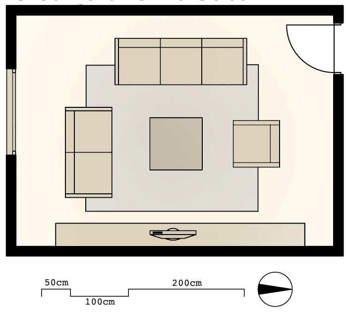 Idejna zasnova prostorske rešitve in vizualizacija dnevne sobe 10 2.8 Tloris srednje velike dnevne sobe.