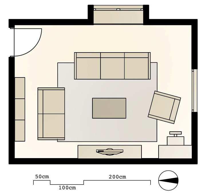 Idejna zasnova prostorske rešitve in vizualizacija dnevne sobe 13 2.12 Tloris sobe z odprtinami oziroma s stebri.