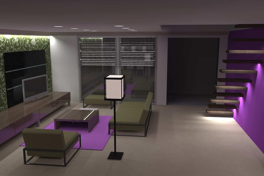 Idejna zasnova prostorske rešitve in vizualizacija dnevne sobe 41 motivu. Dopuščamo lahko možnost, da z istim materialom oblečemo tudi stole v jedilnici.