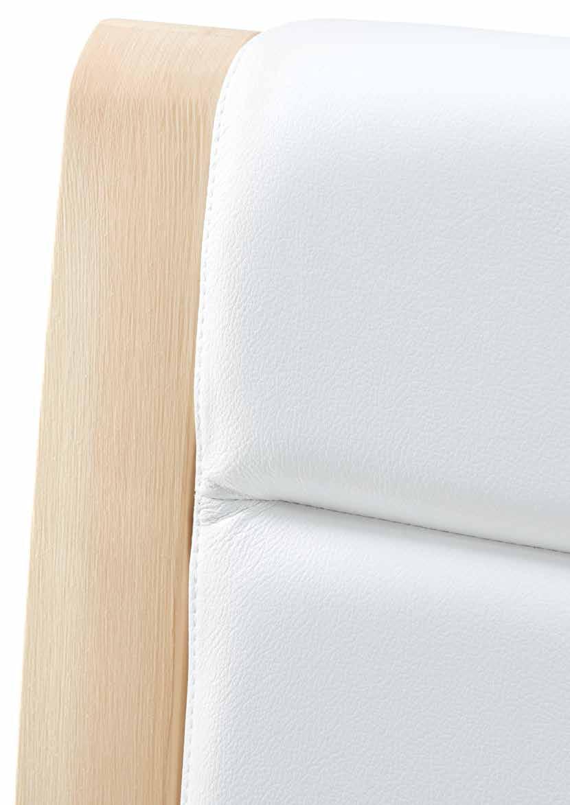 32 Spalnica Sana vam pomaga do globokega, kvalitetnega spanca. Njena oblika je mehkih - soft linij. Postelja je v celoto SPALNICA lesena - brez kovinskega okovja.