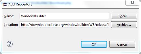 WindowBuilder in URL naslov http://download.eclipse.org/windowbuilder/wb/release/r201406251200/4.4/ (na strani http://www.eclipse.org/windowbuilder/download.