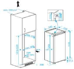 VGRADNI HLADILNIK vgradni podpultni hladilnik, 3 steklene police, menjava smeri odpiranja vrat, mehansko