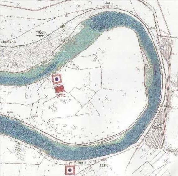 Skica shema zimskega pristanišča/zavetišča Območje zimskega zavetišča rkm 286,0-286,2 Opomba Na
