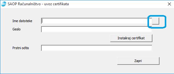 Nadaljujemo na gumb: Instaliraj certifikat, ki namesti certifikat na računalnik.