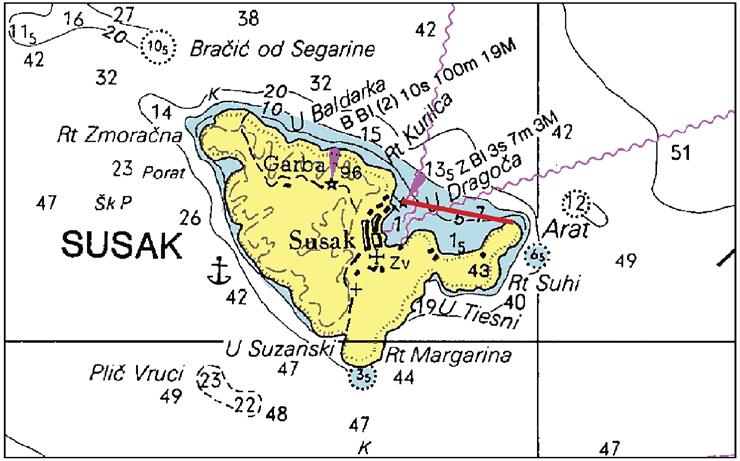 2. etapa (Susak okrog o. Unije Susak = 24 Nm): Start: Petek, 8.12.2017 ob 09:00 h, otok Susak. Startna linija je navidezna črta med svetilnikom na pomolu v Susku in rtom Arat na NE otoka Susak.