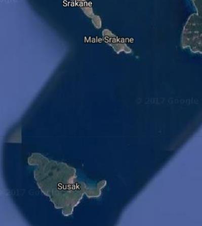 Vmesni cilj 2: Pokrita smer južni rt Mala Srakane in sevrni rt otoka Susak. Plujemo med Malimi Srakani in Lošinjem (Male Srakane na desnem boku).