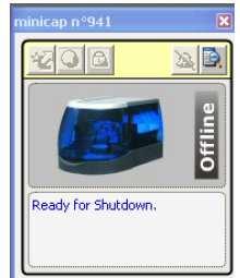 - Ko se pojavi sporočilo Ready for Shutdown : - Izklopite aparat MINICAP (stikalo na hrbtni strani aparata).
