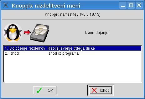 Po zagonu knoppix-installer-ja (slika 2), dobimo sporočilo, da niso izpolnjene zahteve za namestitev (slika